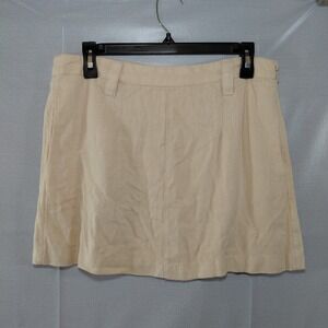 Free People Linen Blend Mini Skirt SZ 8 Tan Beige Side Zip Pockets OB1897029